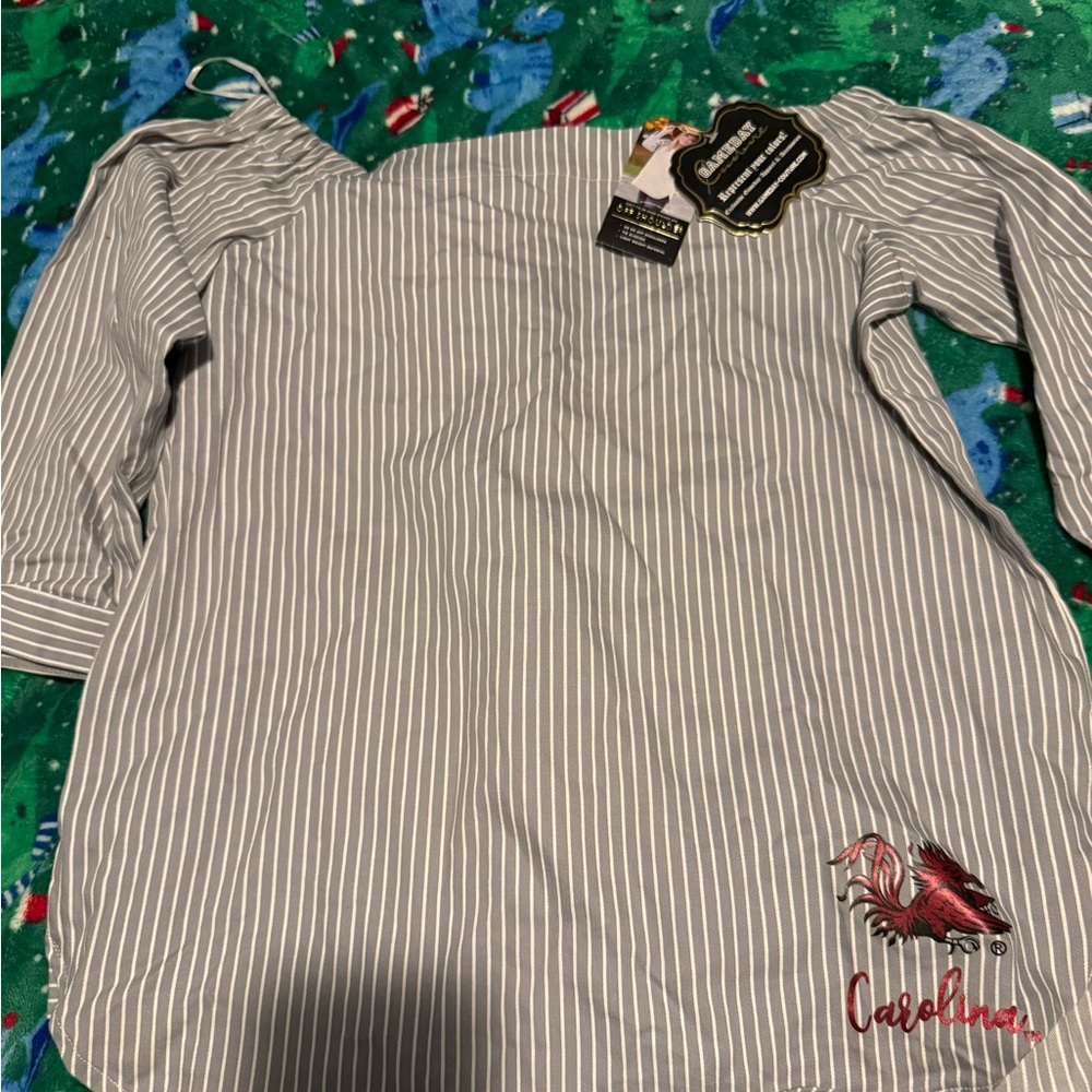 South Carolina Gamecocks Women's Striped off the shoulder Gray Blouse
